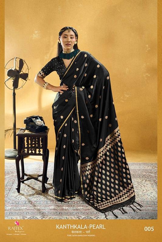 Kanthkala Pearl By Rajtex 001 To 006 Series Indian Traditional Wear Collection Beautiful Stylish Fancy Colorful Party Wear & Occasional Wear Pure Satin Sarees At Wholesale Price